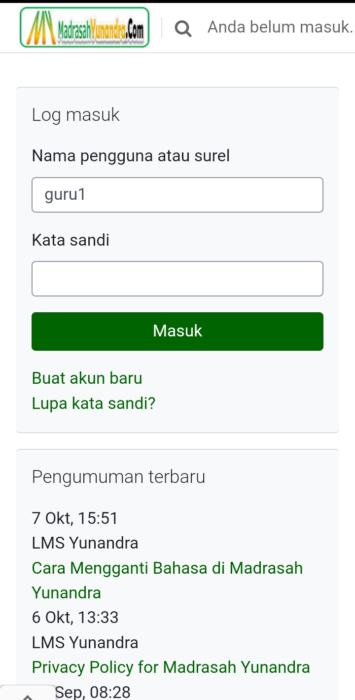 Menu login di blok